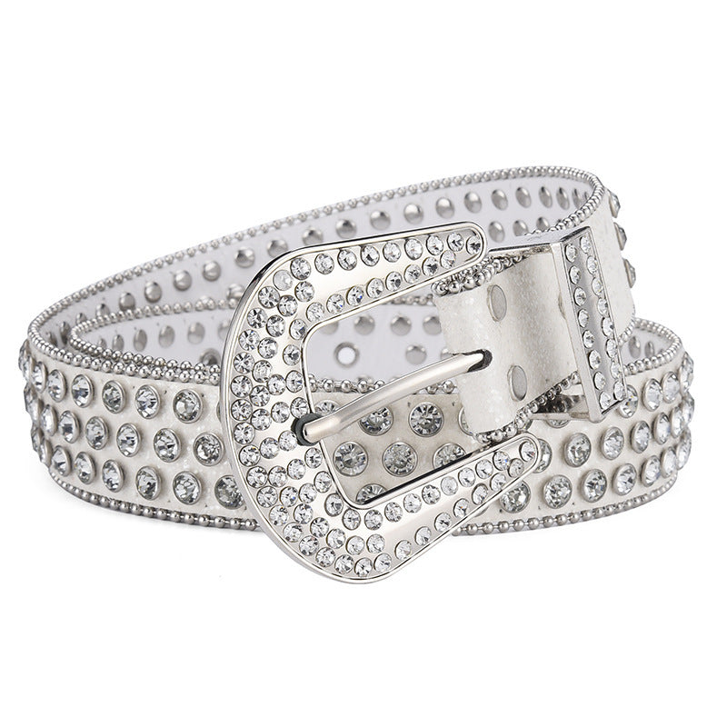 Ceinture unisexe en alliage, style punk rock, avec rivets et strass