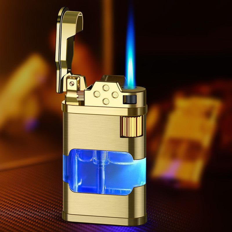 Briquet Rétro à Tir Direct Aéré, Réservoir d'Huile Transparent avec Lumière