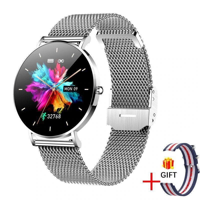 Montre connectée fine T8 pour femmes avec surveillance de la fréquence cardiaque et de la tension artérielle
