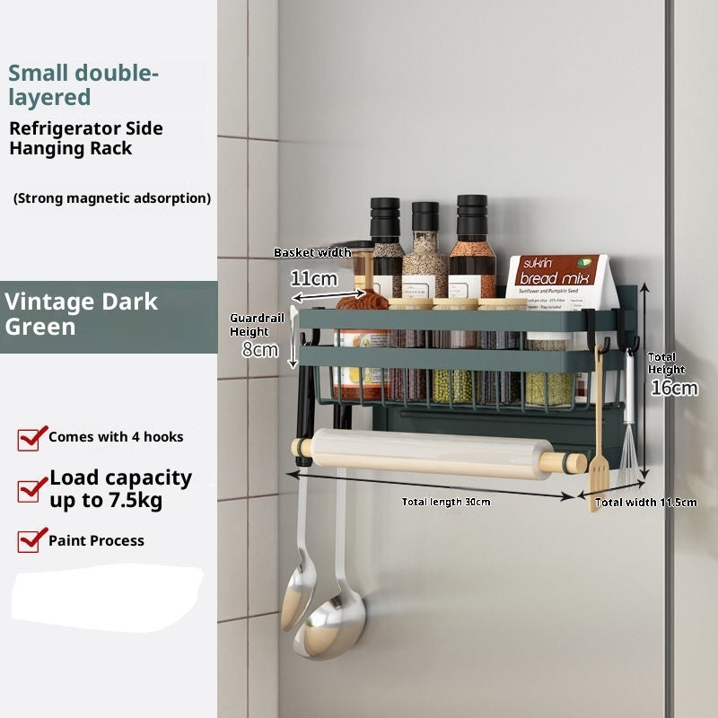 Refrigerator Shelf Side Storage Kitchen Magnetic Plastic Wrap Tissue Seasoning Side Multi-functional Punch Free Rack