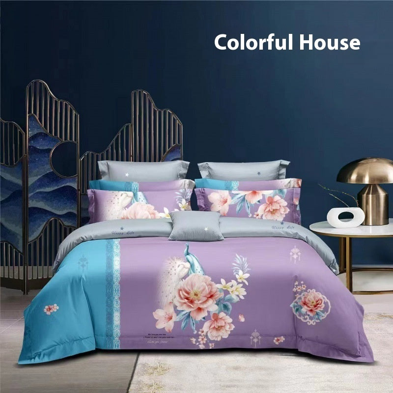 Flower Brushed Thickened Quilt Cover 4-piece Kit