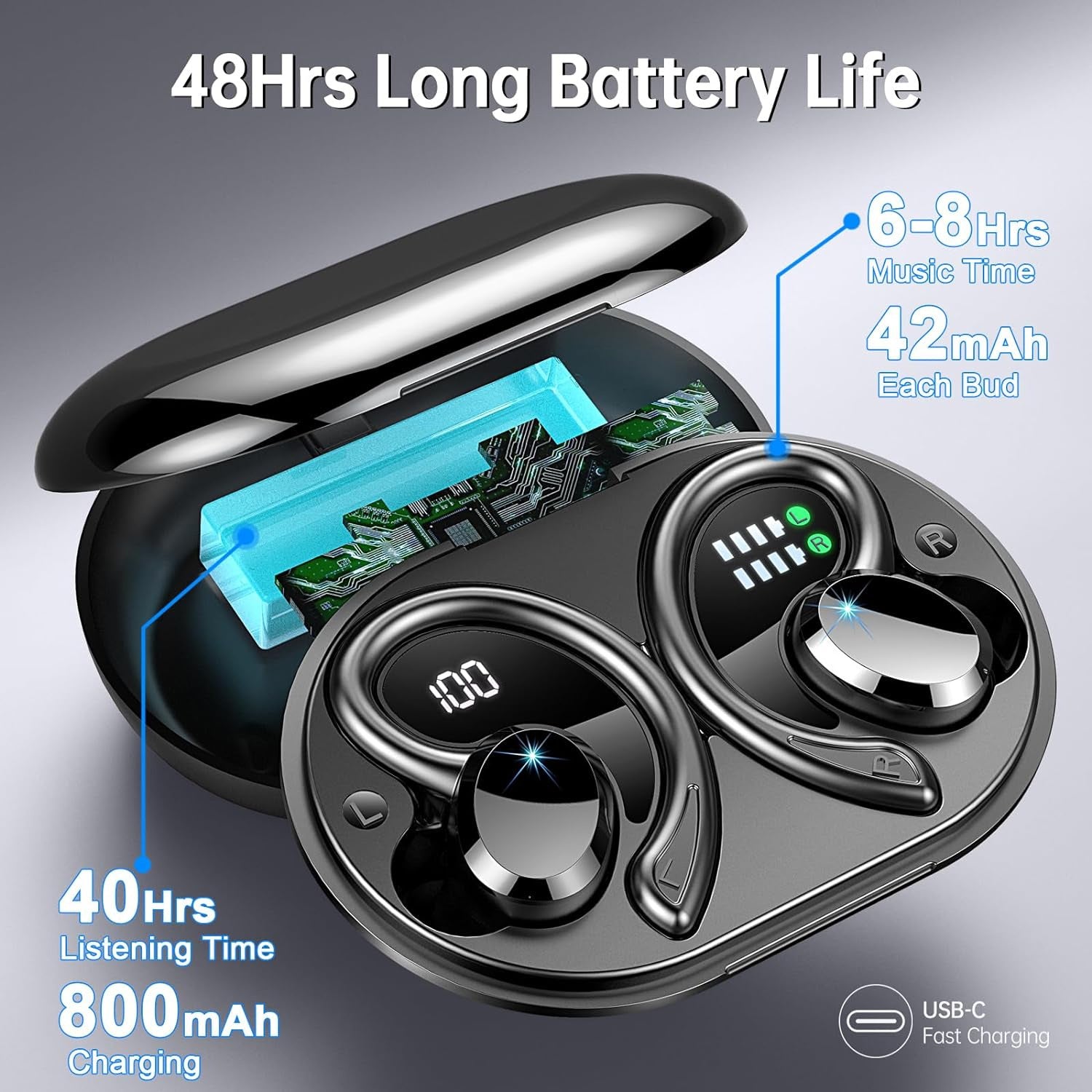 Digital Display Waterproof Sports Q38 Ear-mounted In-ear Noise Reduction Stereo Bluetooth Earphone