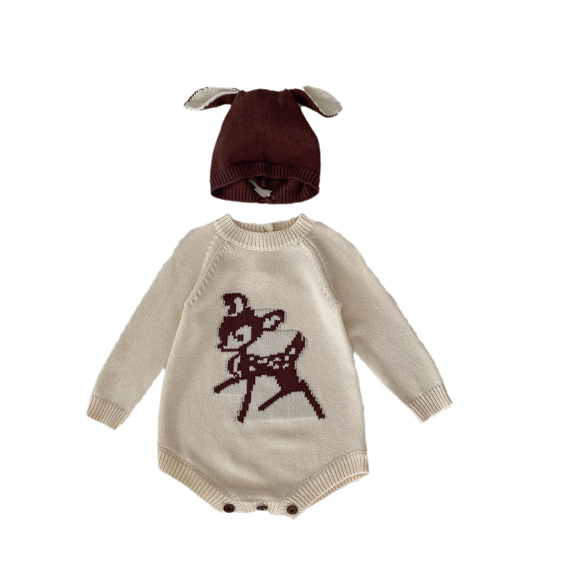 Autumn Infant Baby Girl Sika Deer Long Sleeve Knitted One-piece Sweater