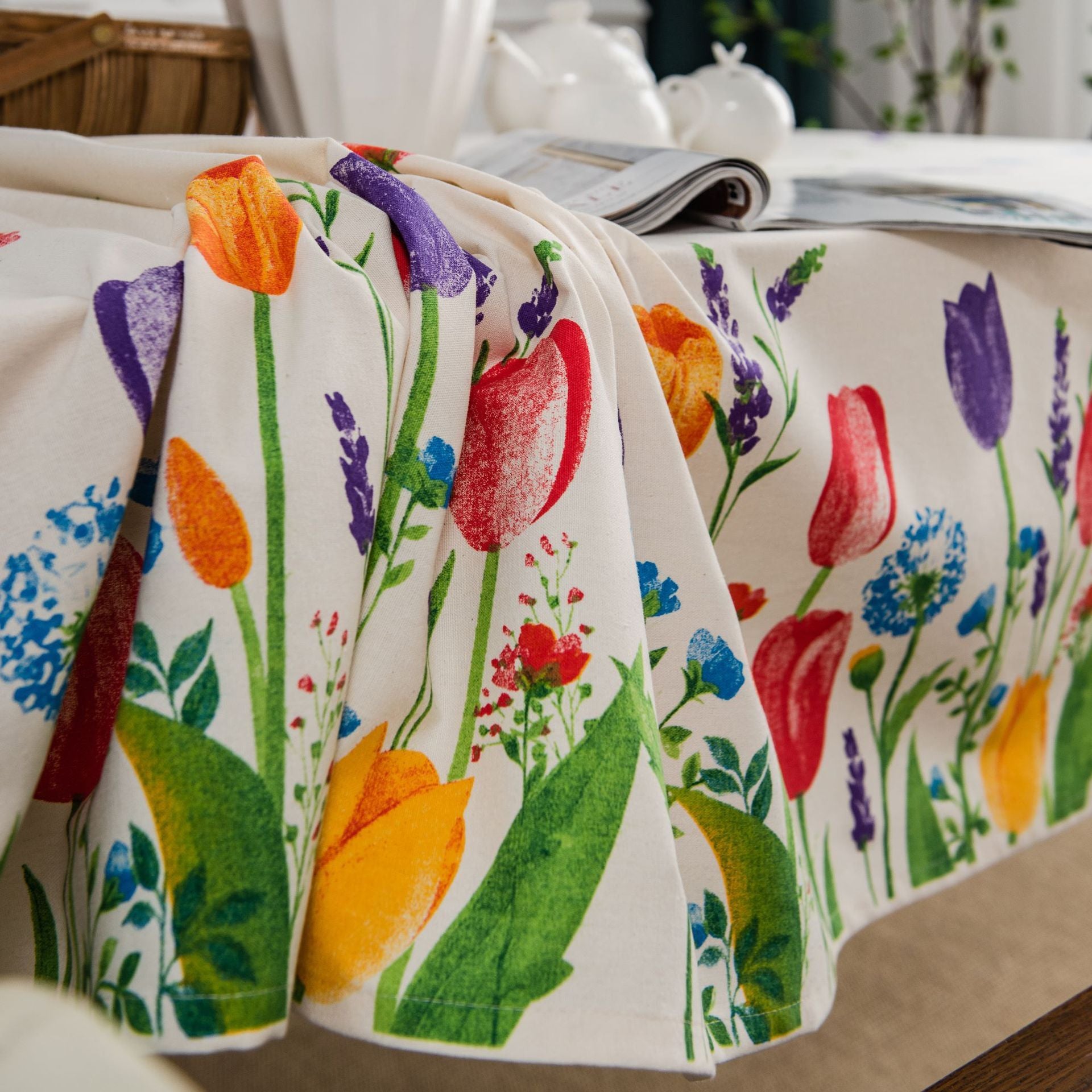 Nappe Imprimée Florale de Jardin en Coton et Lin Tulipe