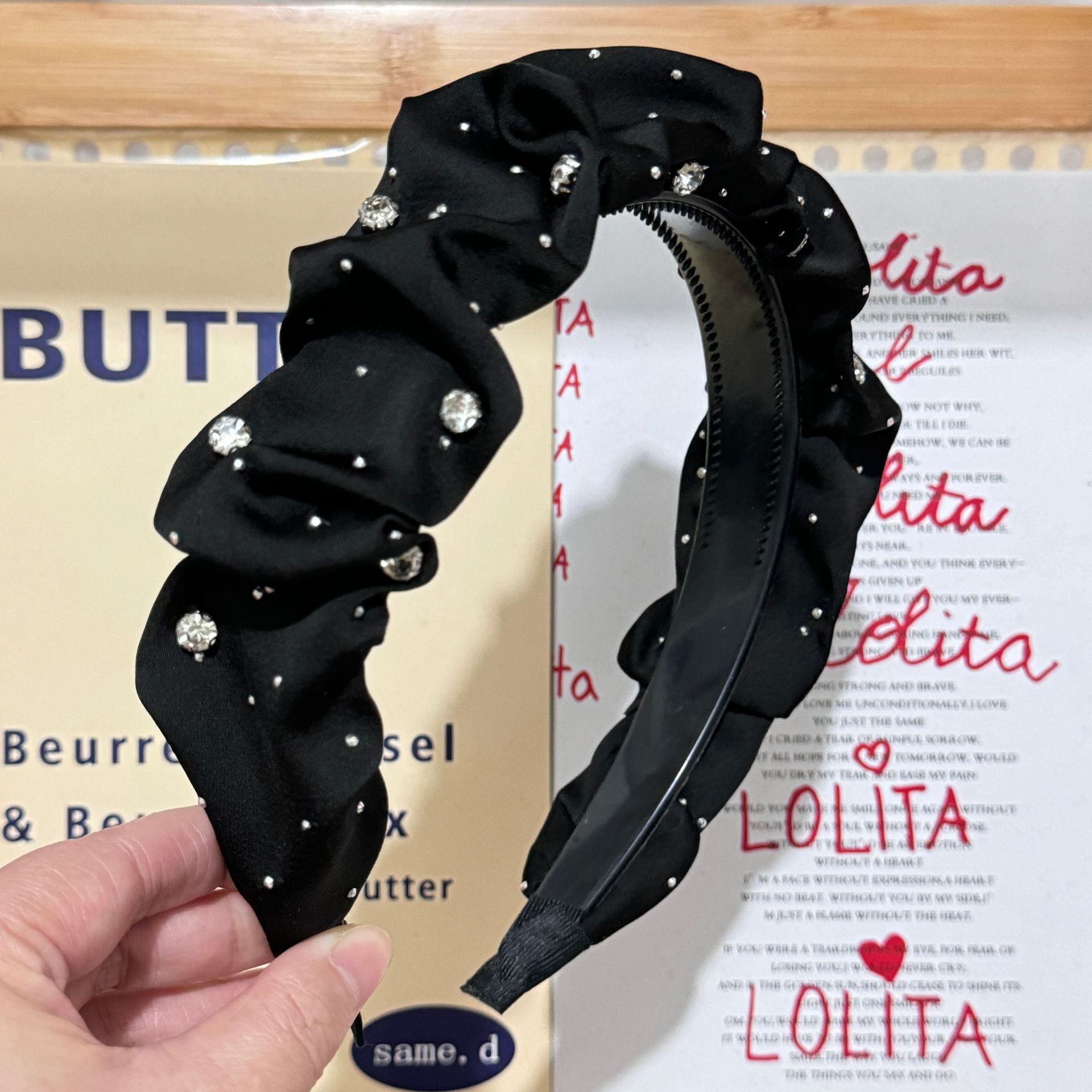 Headband High Skull Top Retro Black Full Diamond Broken Hair