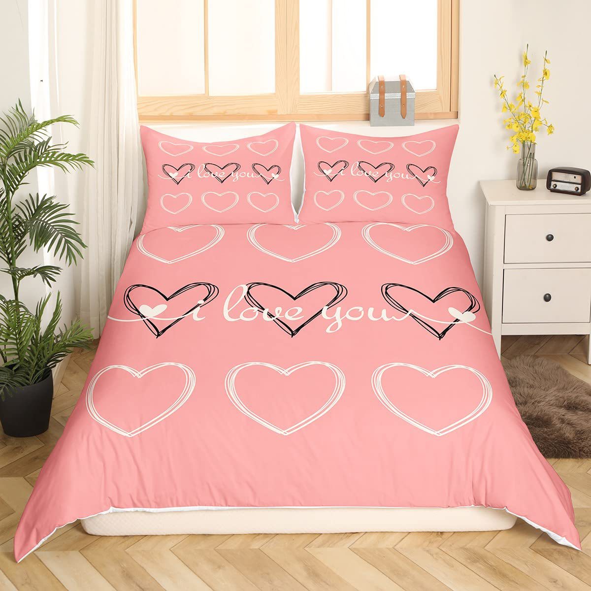 Simple Little Heart Quilt Cover Bedding Three-Piece Set