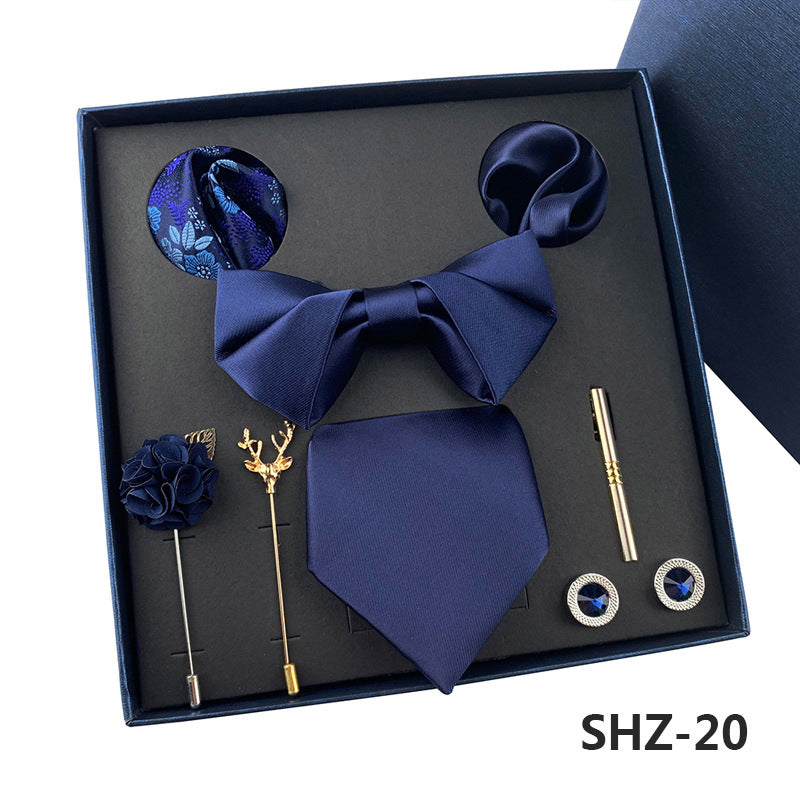 Men's Fashion Simple Pocket Scarf Brooch Tie Set