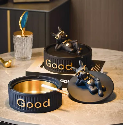 Bulldog Decoration With Cover Fly Ash Proof Ashtray