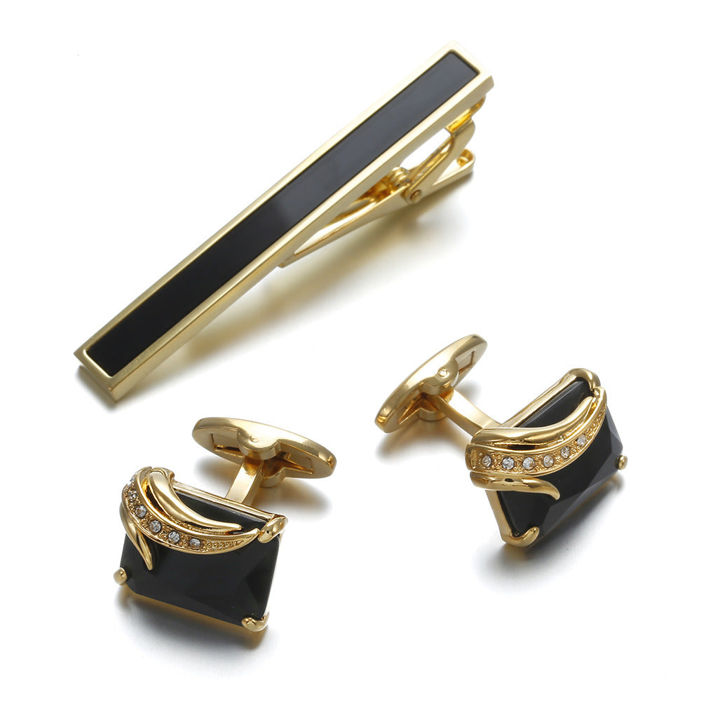 Élégant coffret cravate et boutons de manchette dorés pour homme