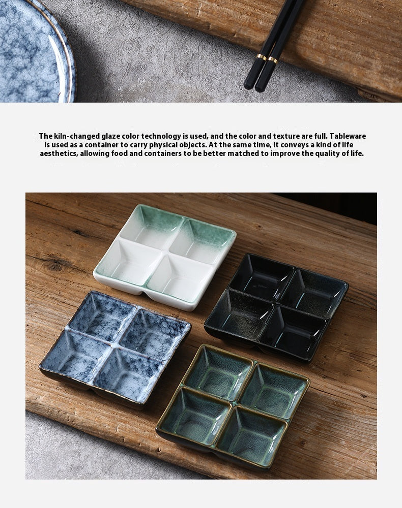 Ceramic Three Grid Seasoning Vinegar Tableware