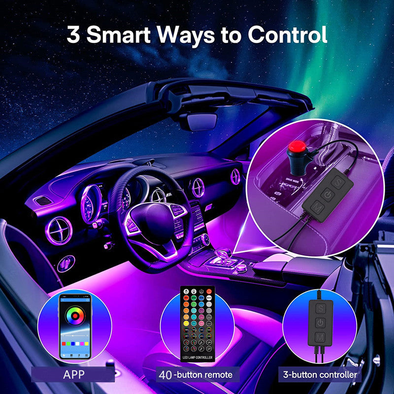 LED Car Interior Ambience  Bluetooth APP Colorful Remote Control Voice Control Atmosphere Light