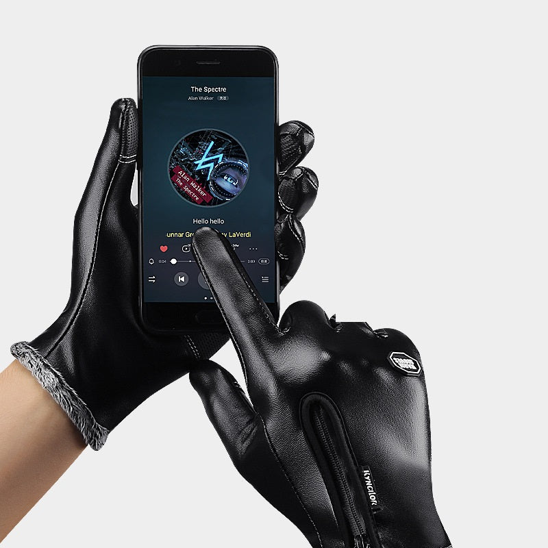 Outdoor Winter Sports Cycling Warm Men's PU Leather Gloves