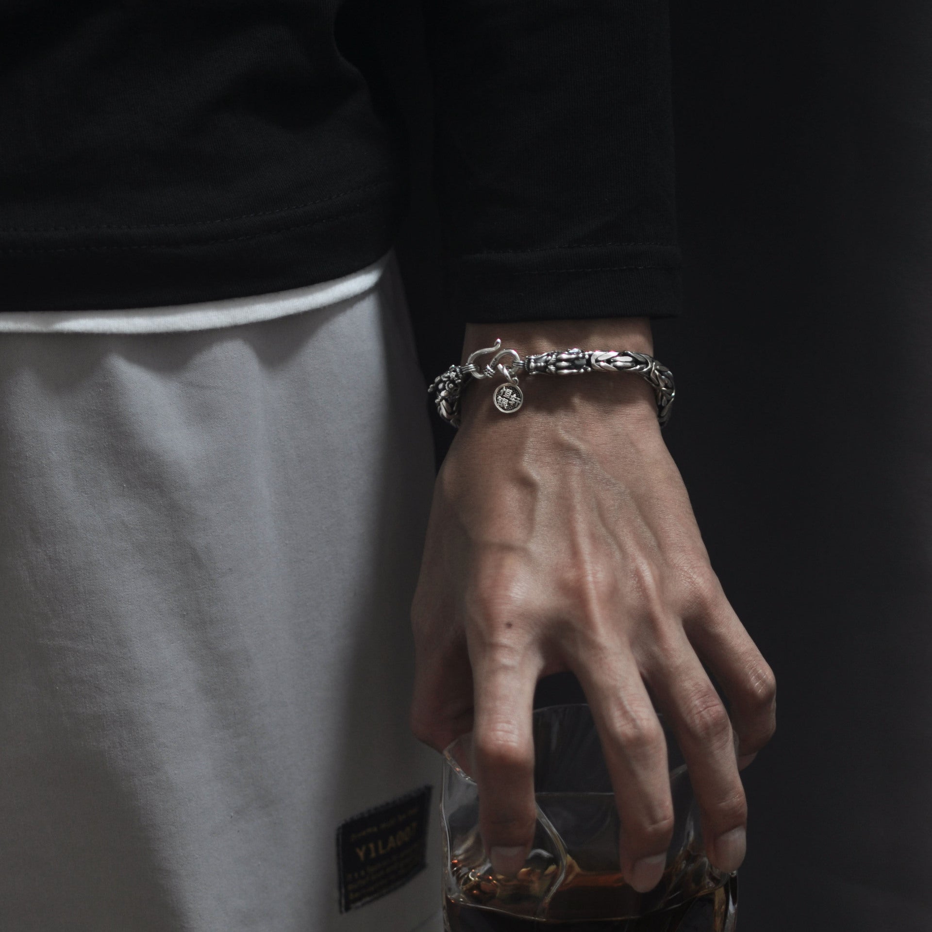 Men's Trendy Vintage Thai Silver Double Chinese Dragon Heads Bracelet