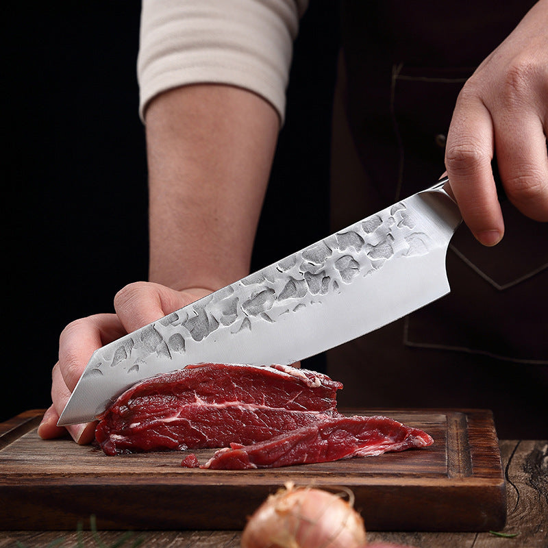 Hand Forged Chef's Knife Hammer Pattern Western Knife Set
