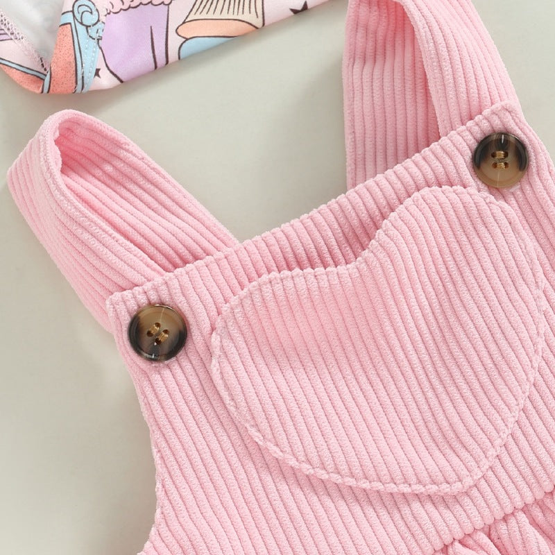 Baby Suspender Skirt Outfit Girls' Printed Top Siamese Triangle Romper Two-piece Corduroy Skirt