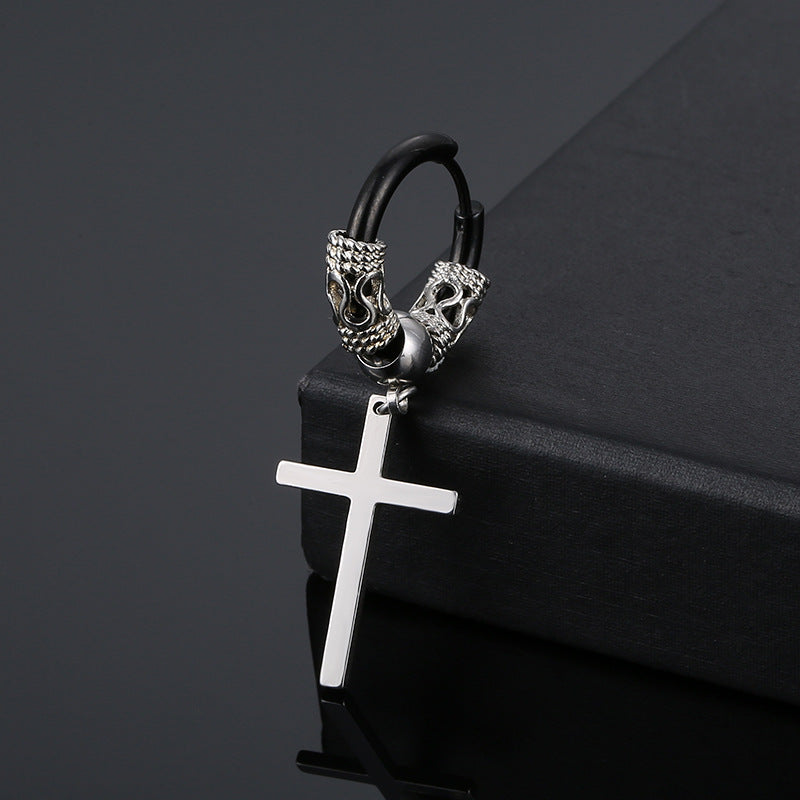 Retro Tibetan Dragon Pattern Stainless Steel N Earrings Cross Men And Women