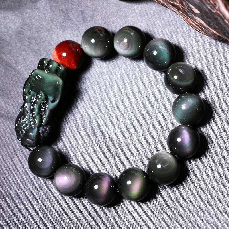 Natural Rainbow Eyes Obsidian Bracelet For Men
