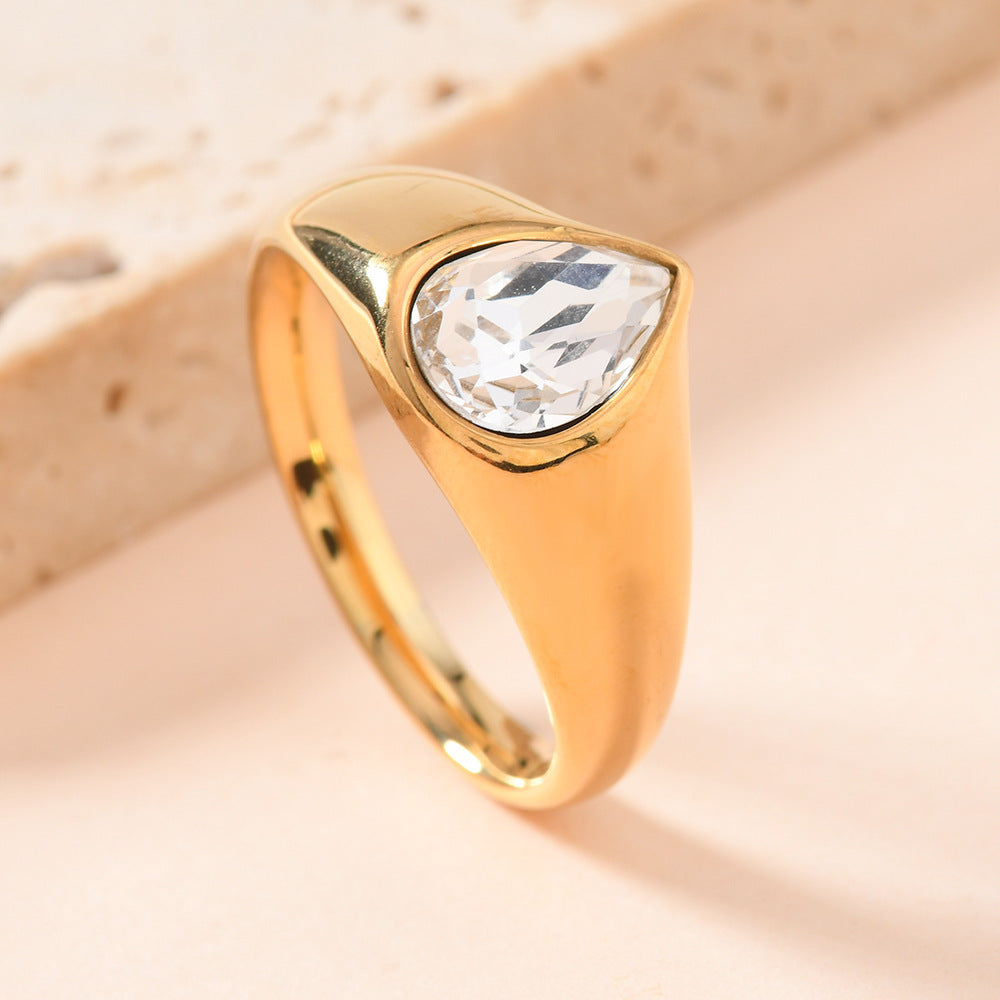 Colorful Rhinestone Rings Fashion Personality Teardrop-shaped Ring For Women Jewelry