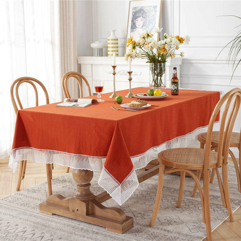 French Romantic Solid Color Cotton Meteor Shower Lace Tablecloth