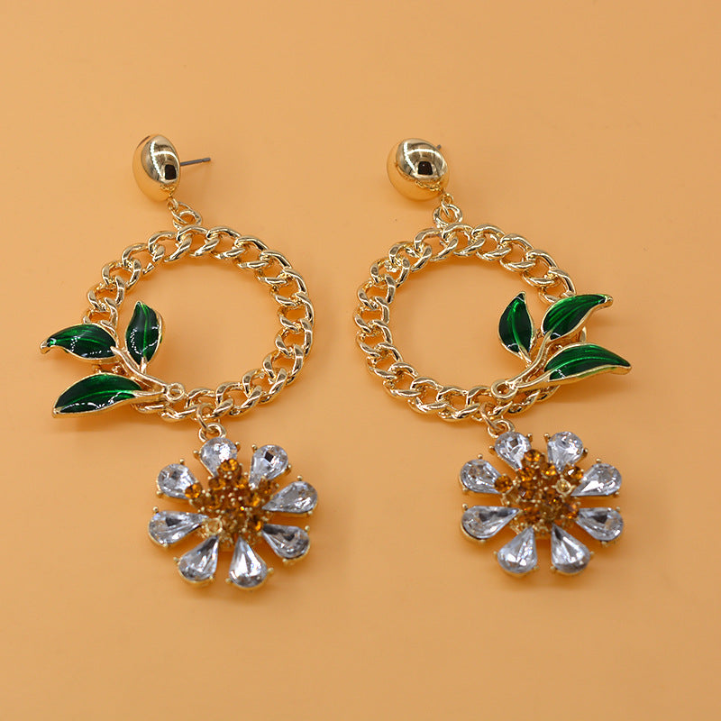 Crystal Flower Exaggerated Atmosphere Earrings