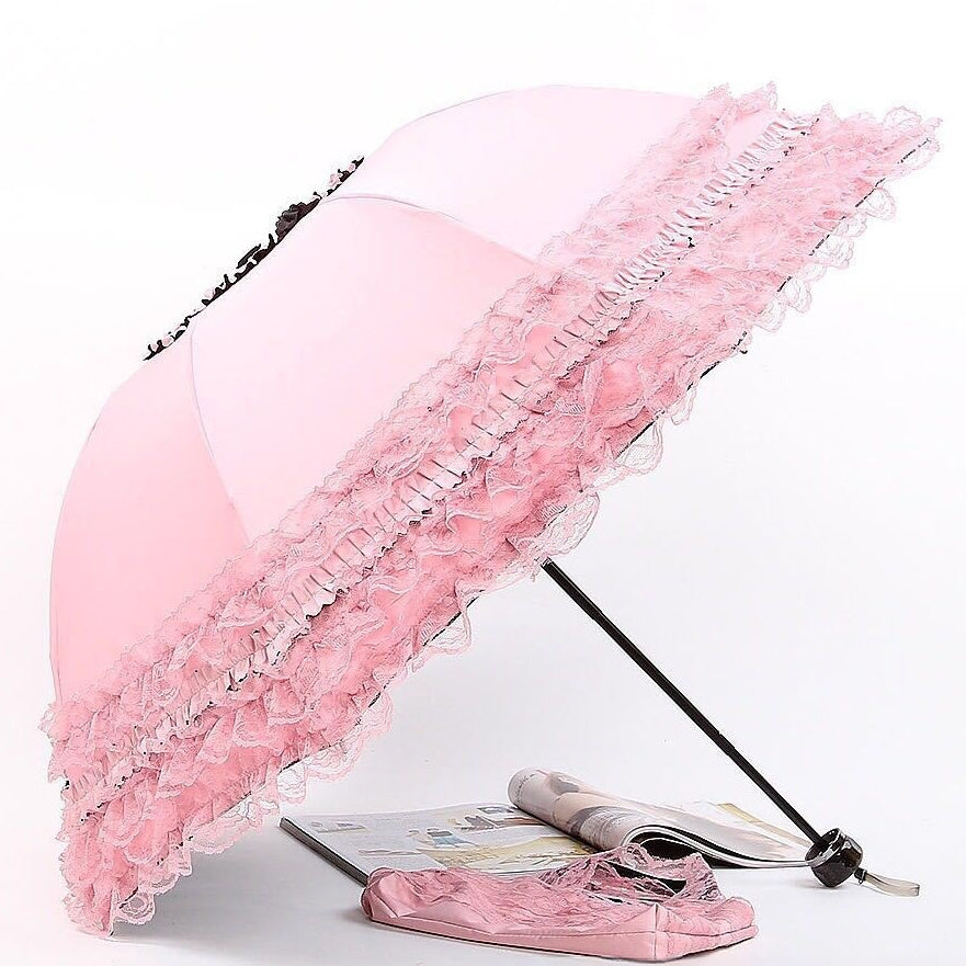 Vinyl Three Foldable Creative Double Layer Lace Umbrella