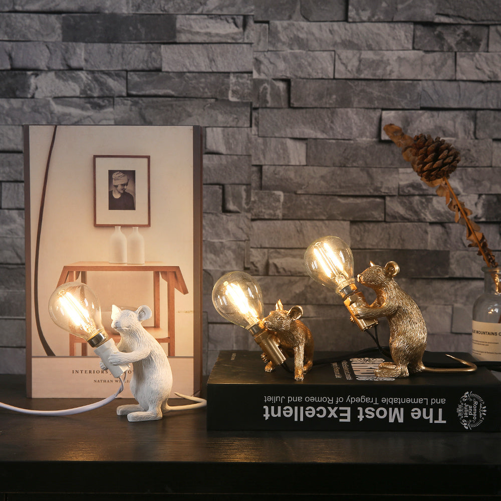 Lampe de Table Creative Nordique en Résine Souris Lumières LED Veilleuse Mini Lampes de Bureau Rat