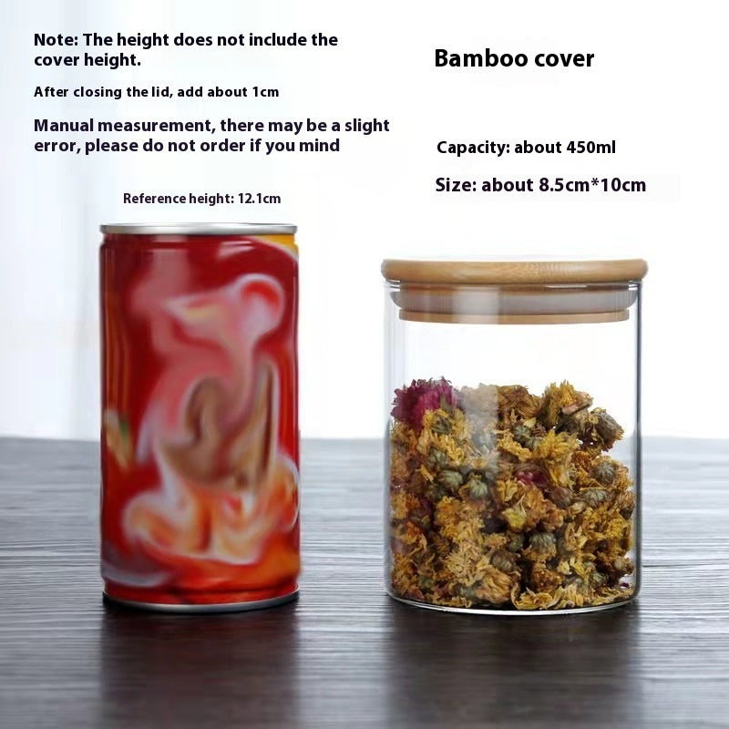 Borosilicate Glass Bamboo Cover Tea Sealed Jar