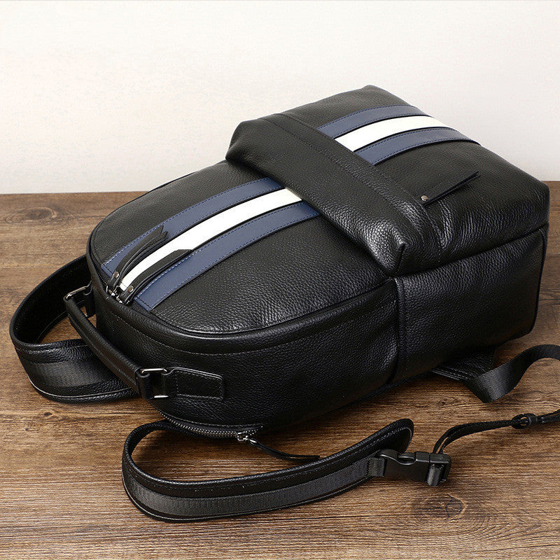 Sac à dos de voyage décontracté en cuir pour homme avec contraste de couleurs