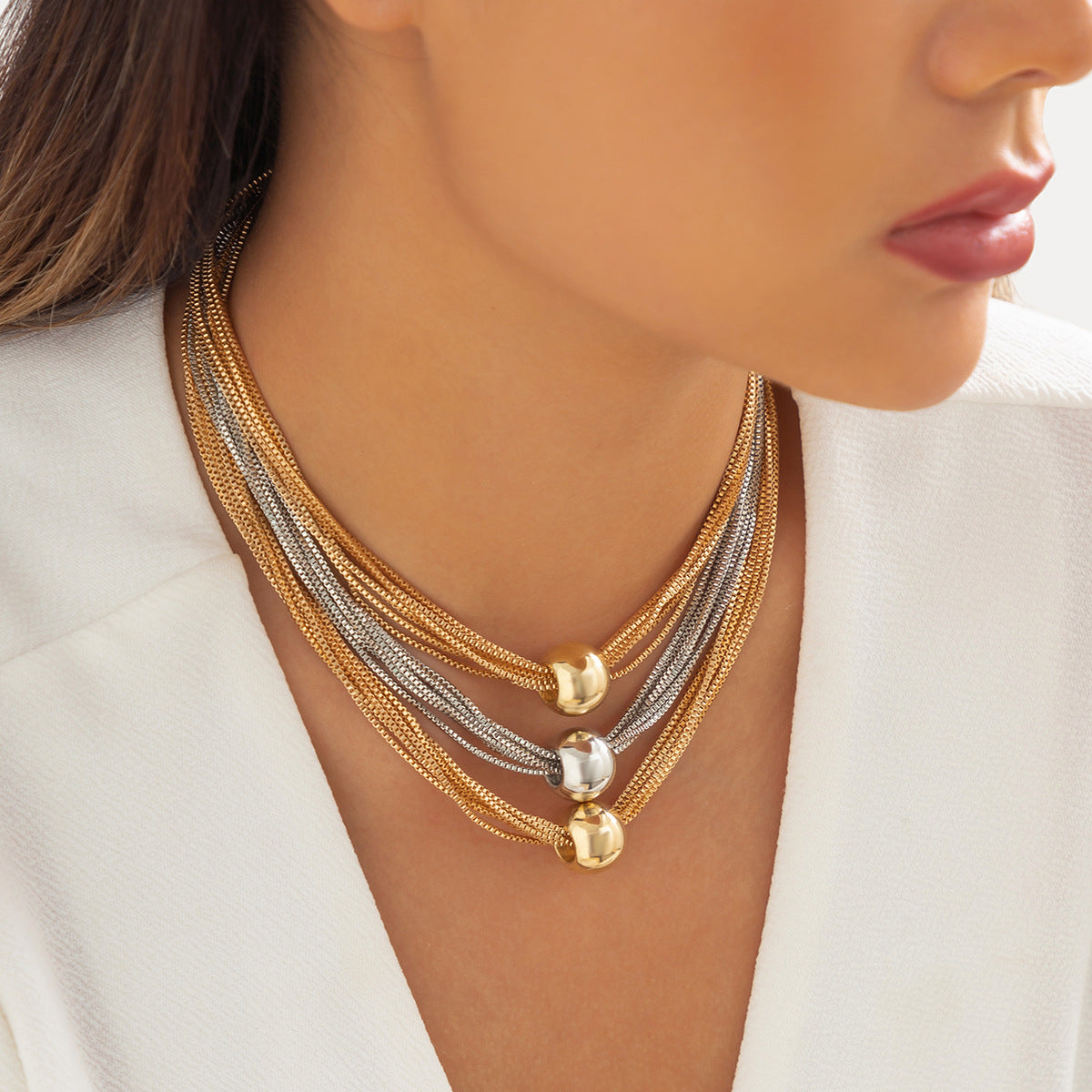 Exaggerated Metal Ball Pendant Necklace