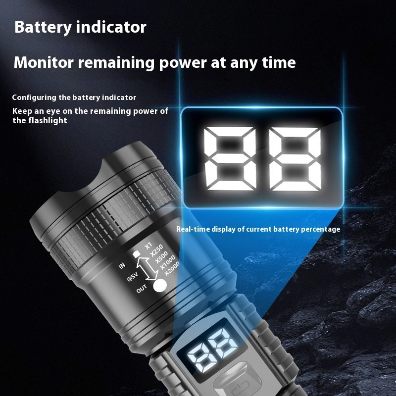 Flashlight Zoom Power Display Long-lasting Super Bright
