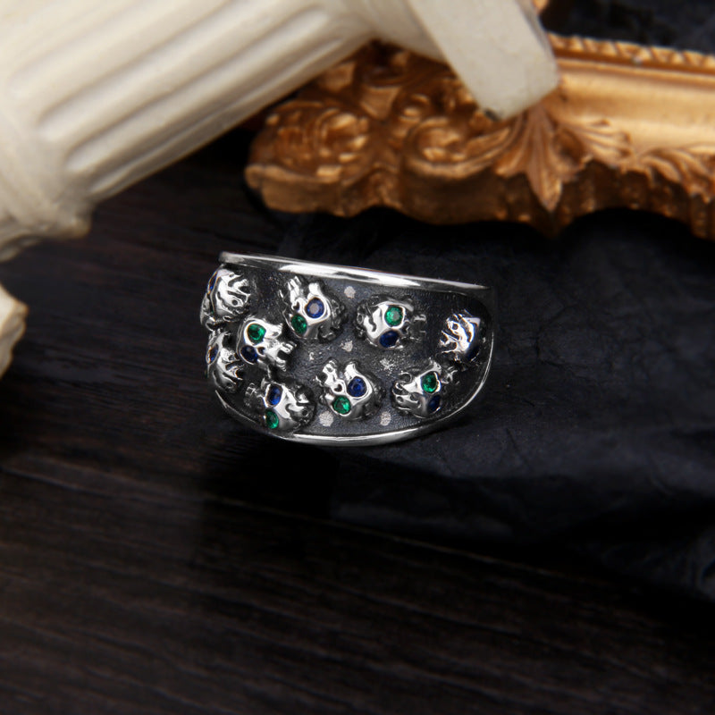 S925 Sterling Silver Retro Distressed Three-dimensional Skull Ring