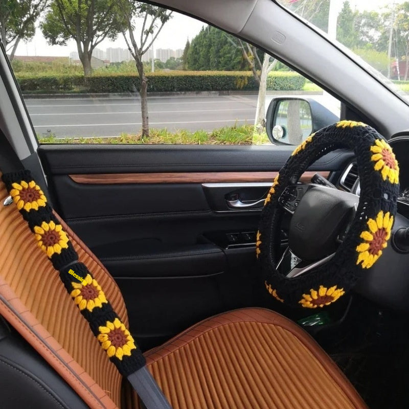 Car Interior Hand-crocheted Flower Steering Wheel Warm Non-slip Cover