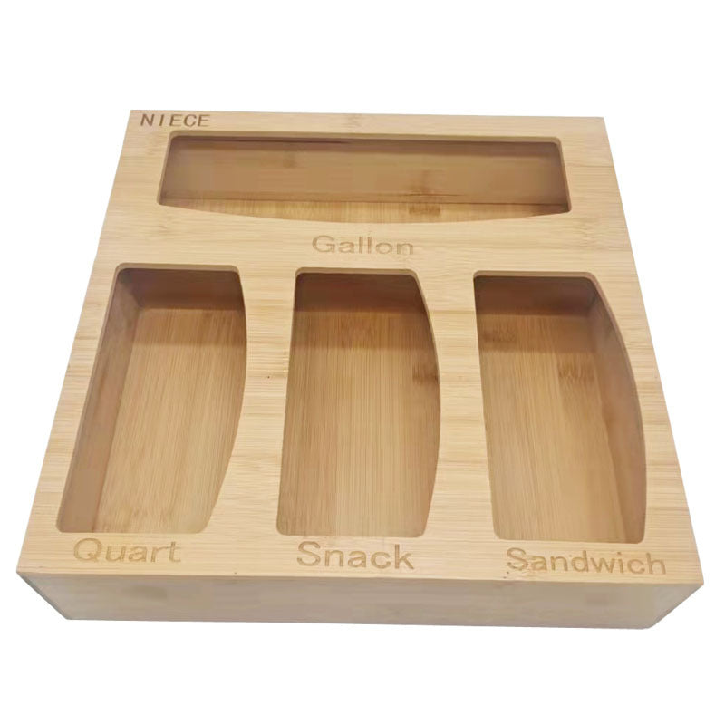 Bamboo Zipper Bag Storage Manager For Kitchen Drawers