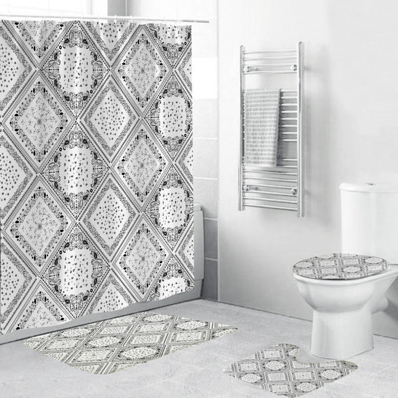 Black And White Pattern Waterproof Green Shower Curtain