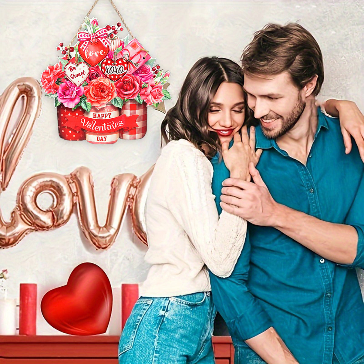 Guirlande de décoration Saint-Valentin en bois à suspendre, pendentif de fête pour la maison