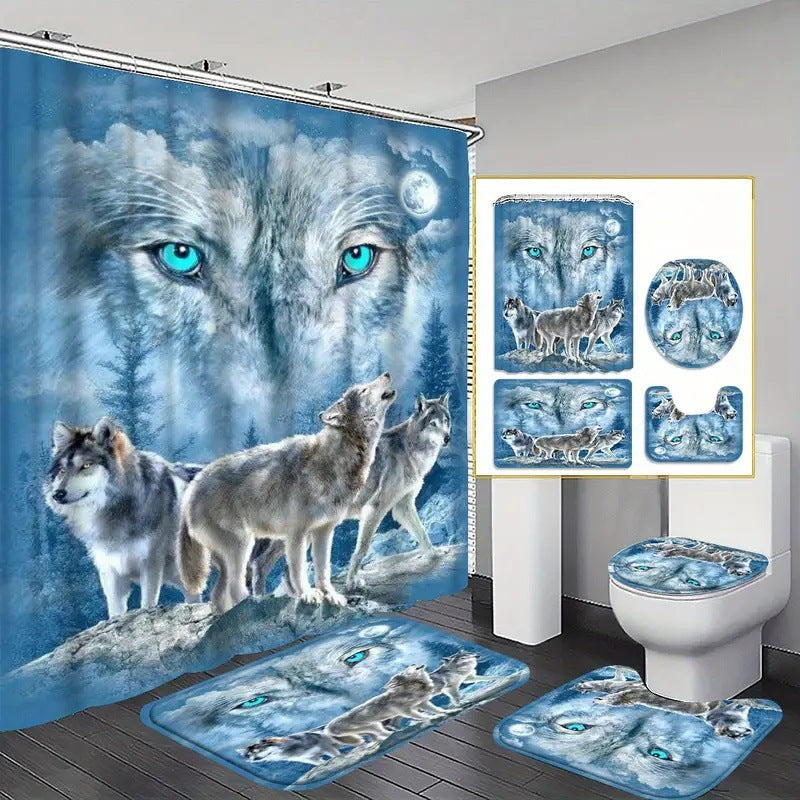 Line Winder Bathroom Polyester Shower Curtain Waterproof Peep-proof Partition Curtain Four-piece Set