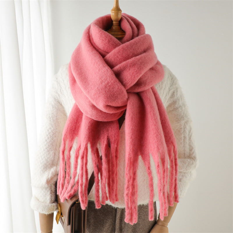 Versatile Winter Thermal Scarf With Extended Tassels