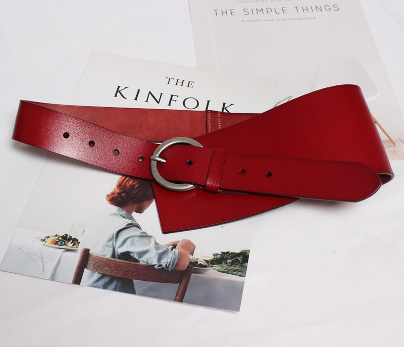 Ceinture large en cuir véritable pour femme avec jupe