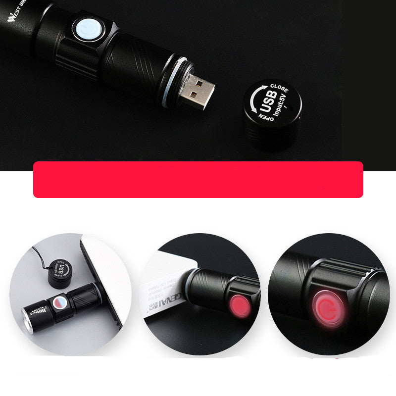 Bicycle Light Stretch Zoom Mountain Bike LED Flashlight Riding Headlight USB Rechargeable