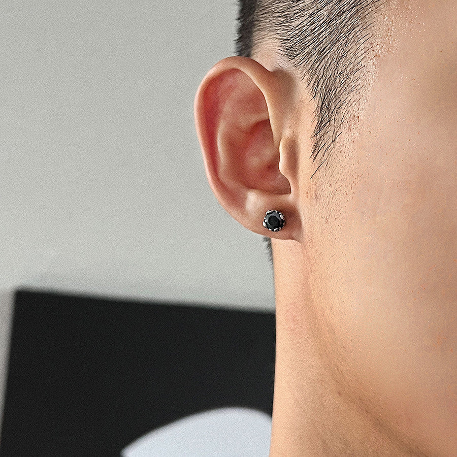 Titanium Steel Black Zircon Earrings