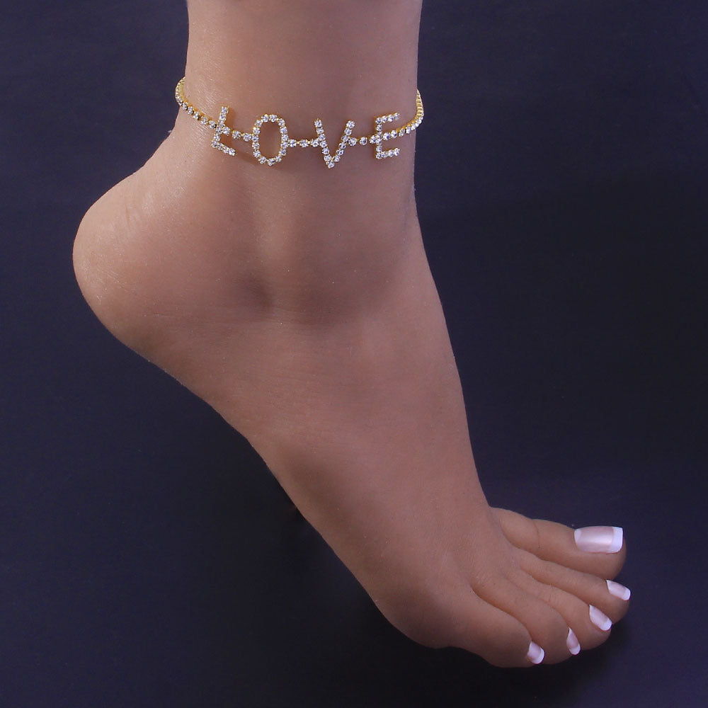 Chevillère Lettre LOVE Strass Cheville