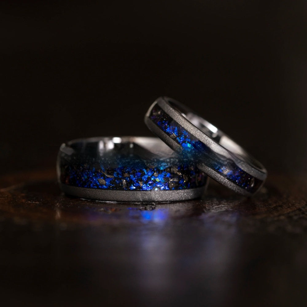 Blue Gravel Iron Chip Gun Black Sand Blasting Tungsten Ring 8mm