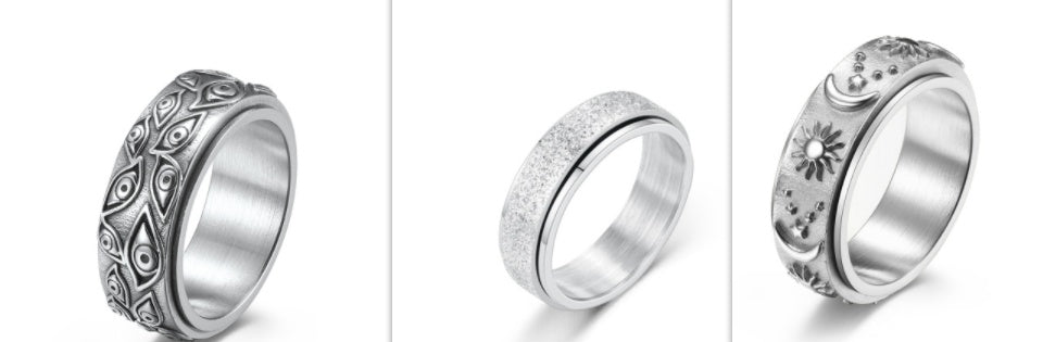Stars Sun Moon Rotatable Titanium Steel Ring