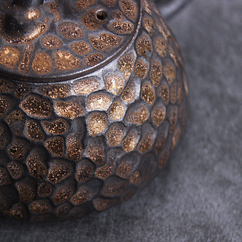 Japanese Style Black Gold Hammer Stone Ceramic Teapot