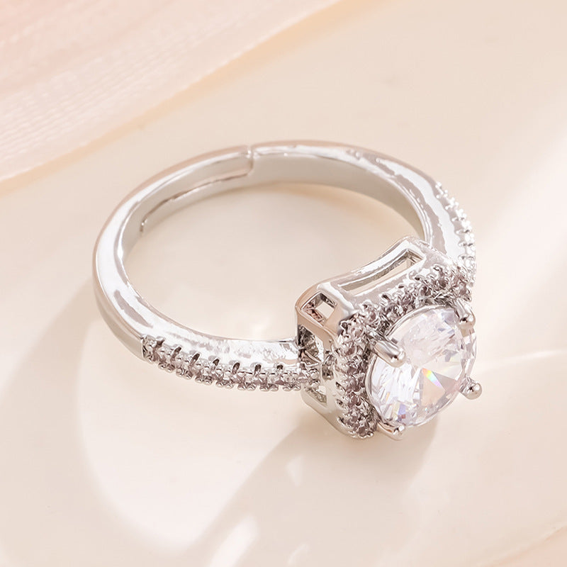 Square Sugar Diamond Wedding Ring Adjustable Ring Women
