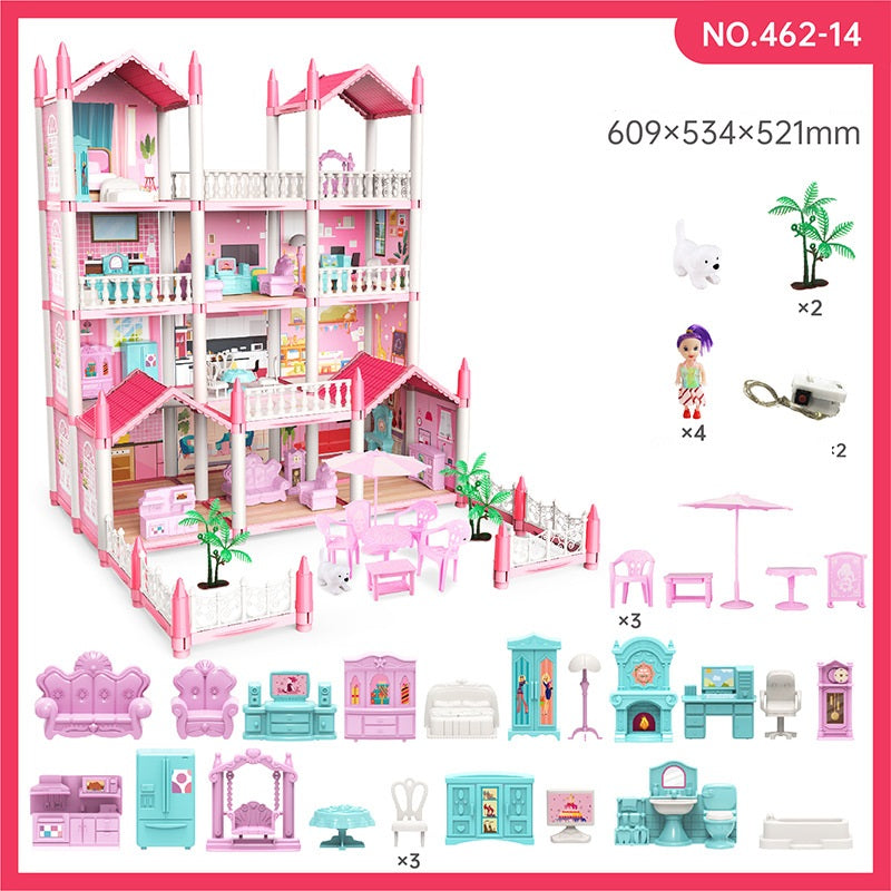 Girl Play House Assemble Diy Toy Cottage Villa Castle Model