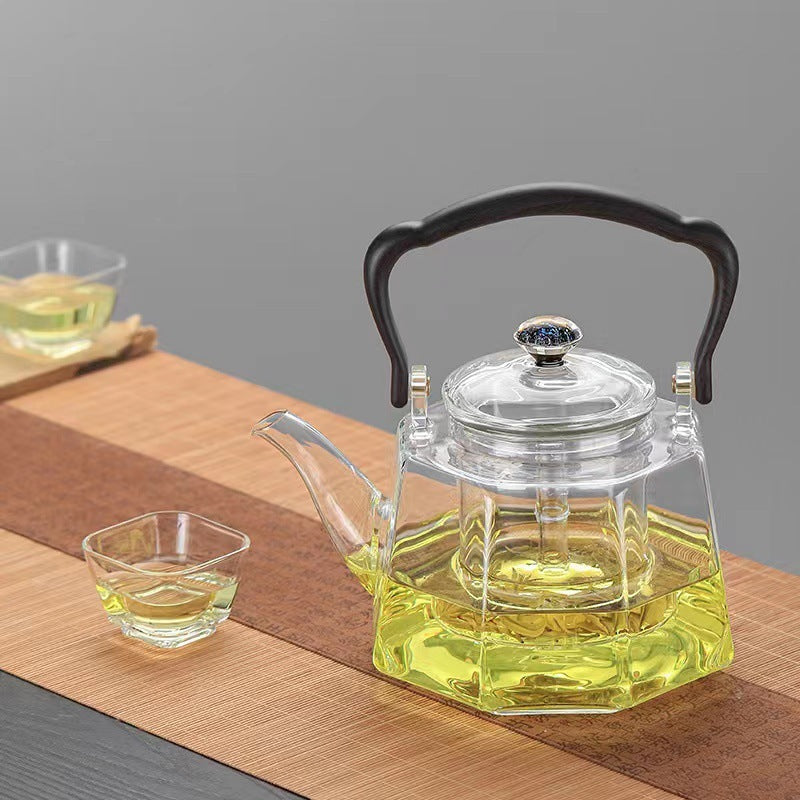 Smoky Gray Glass Octagonal Loop-handled Teapot Household Borosilicate Glass Teapot
