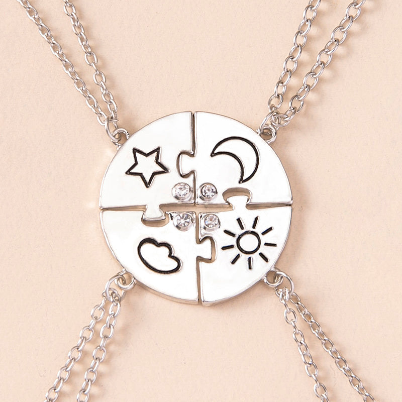Jigsaw Puzzle Sun Cloud Star Moon Rhinestone Necklaces For Best Friends Sisters Brothers