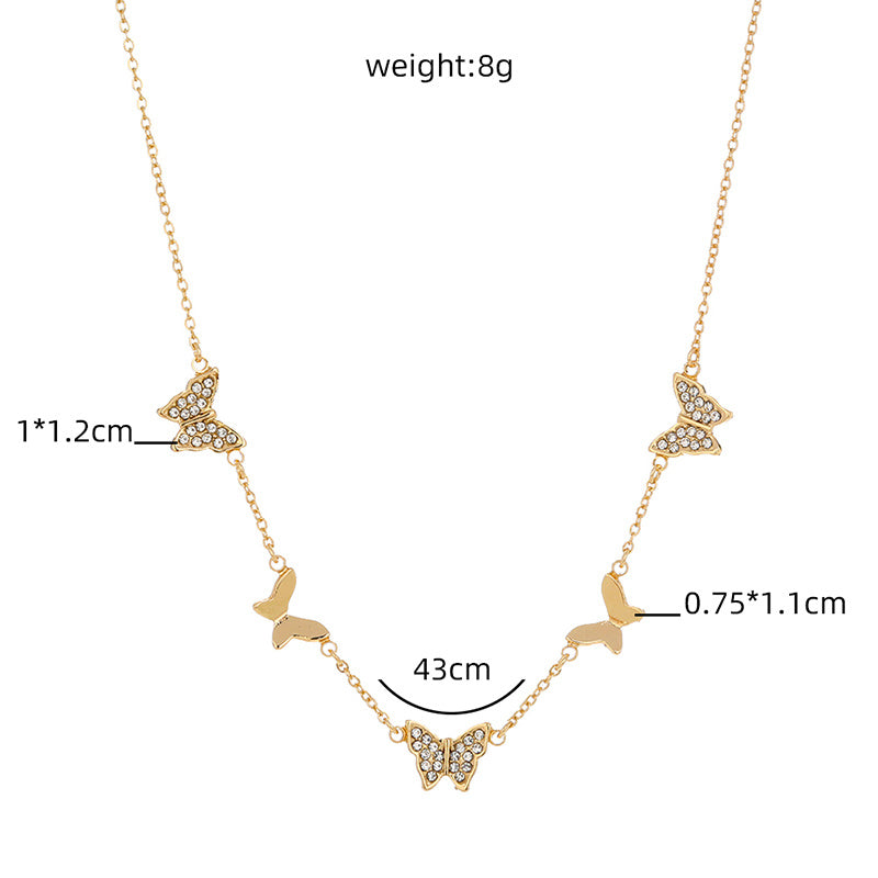 Cross-border simple retro diamond-studded butterfly necklace, creative and versatile exquisite ladies clavicle chain