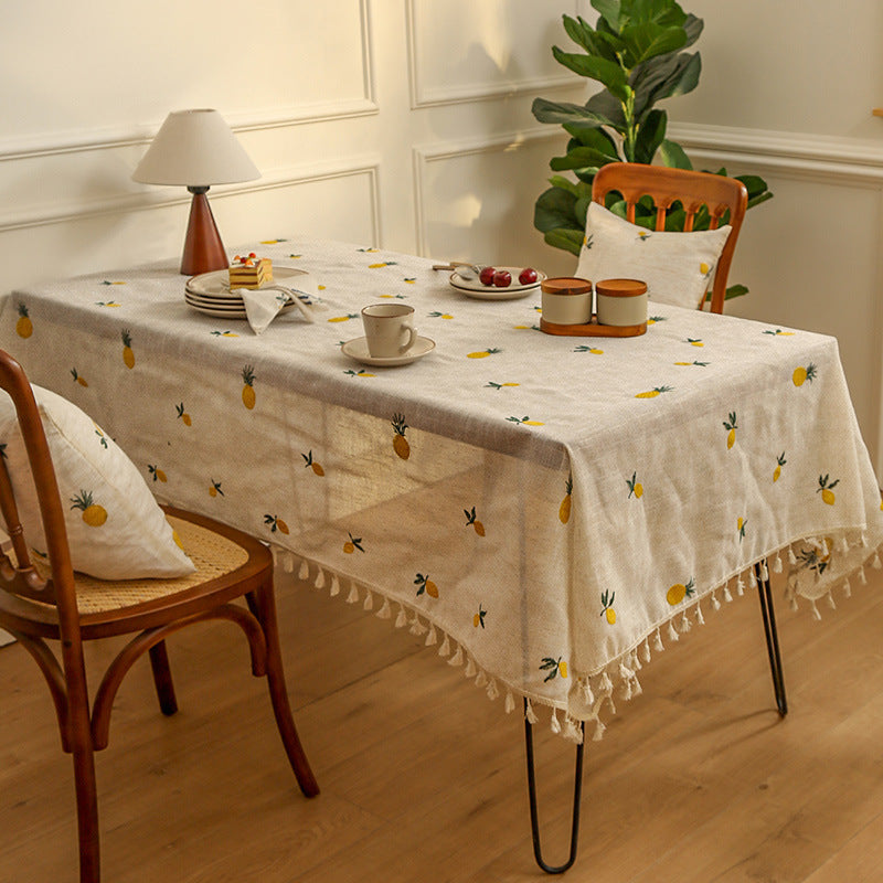 Japanese Linen Tablecloth Tassel Embroidery